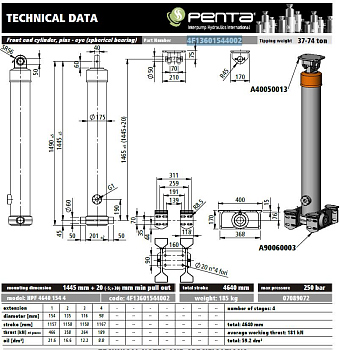 Гидроцилиндр подъема кузова HPF 4640 154 4 IPH PENTA