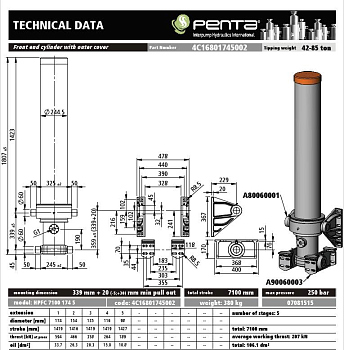 Гидроцилиндр подъема кузова HPFC 7100 174 5 IPH PENTA